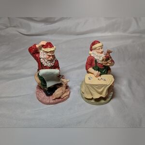 2 Vintage Brinn's 1992 Santa Figurines - Santa's Wish List And Jolly Toymaker‎